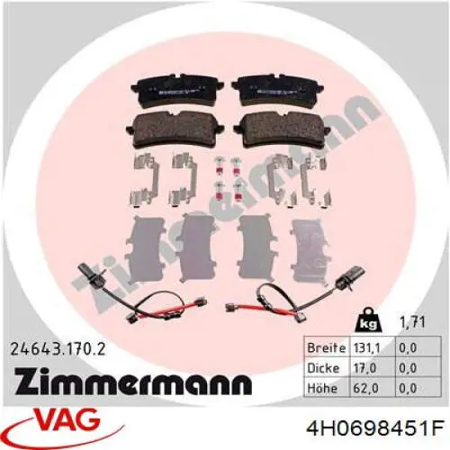Колодки дисковые  VAG 4H0698451F цена, от 63.32 USD