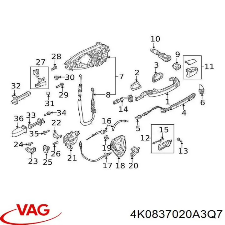4K0837020A3Q7 VAG Ручка передней двери внутренняя, правая