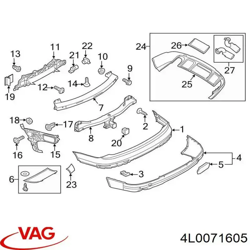 Спойлер заднего бампера 4L0071605 VAG