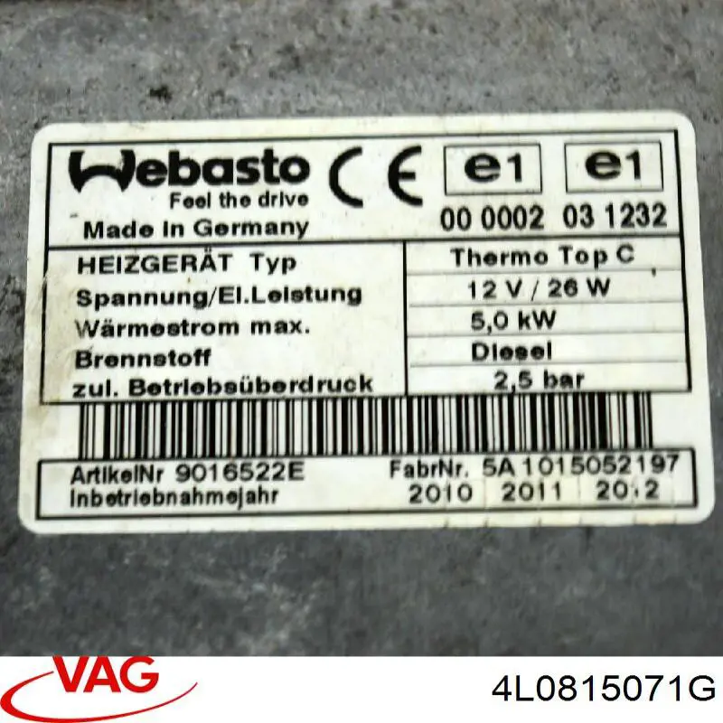 4L0815071G VAG calorífero autônomo