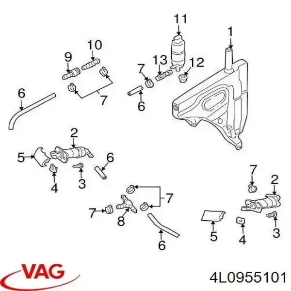 Форсунка омывателя фары передней, левой VAG 4L0955101 цена, от 28.22 USD