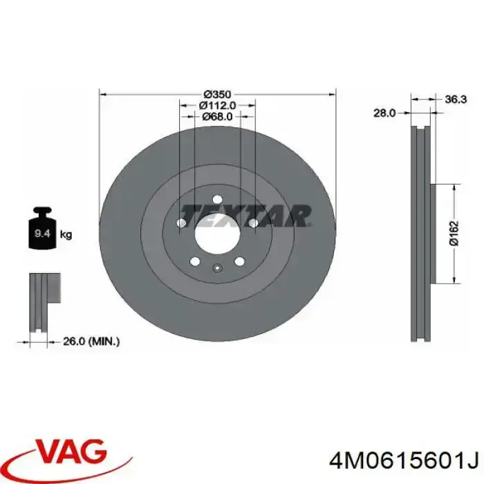 Задний тормозной диск VAG 4M0615601J цена, от 24.07 USD