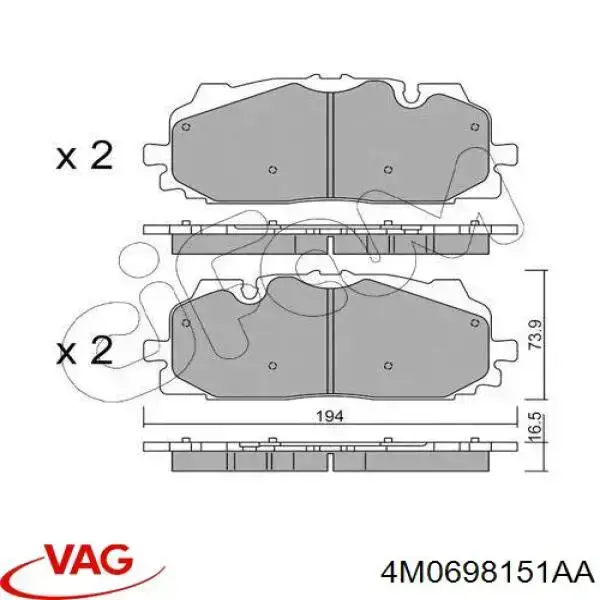 4M0698151AA VAG sapatas do freio dianteiras de disco