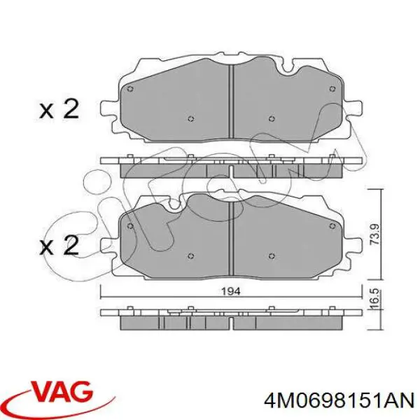 4M0698151AN VAG sapatas do freio dianteiras de disco