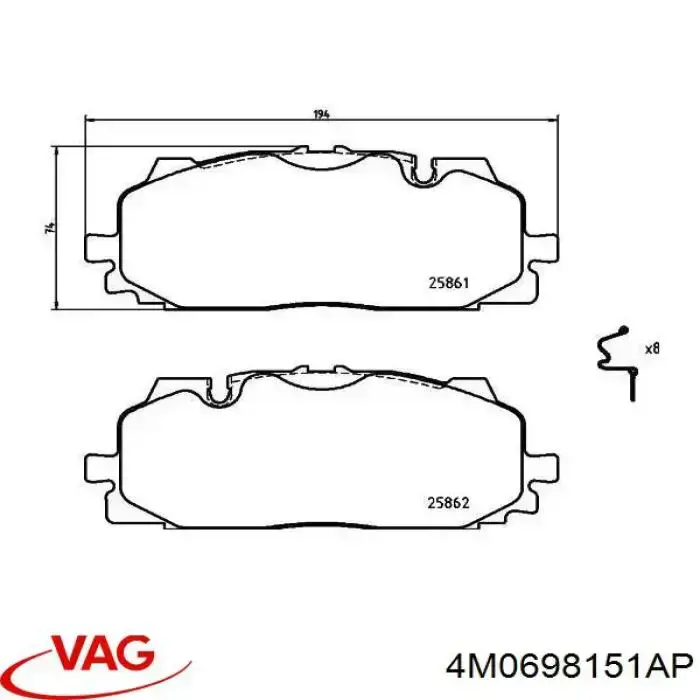 Compre 4M0698151AP VAG Sapatas do freio dianteiras de disco