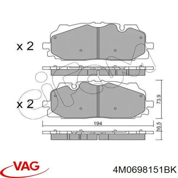 4M0698151BK VAG sapatas do freio dianteiras de disco