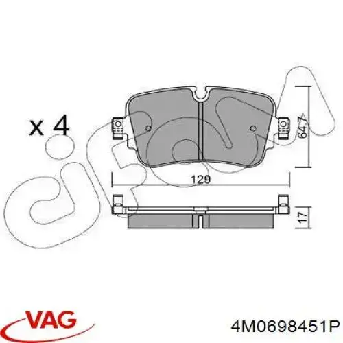 4M0698451P VAG sapatas do freio traseiras de disco