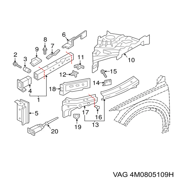 Левый передний лонжерон VAG 4M0805109F цена, от 226.50 USD