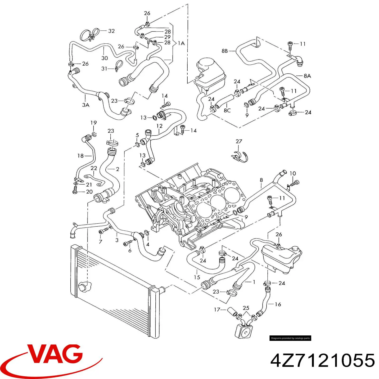 4Z7121055 VAG Патрубок радиатора охлаждения нижний