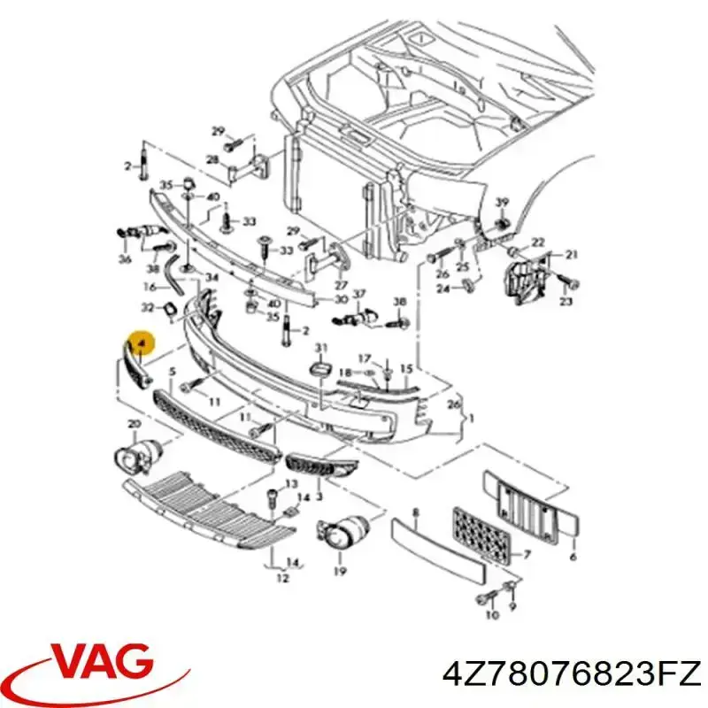 Решетка бампера переднего правая 4Z78076823FZ VAG