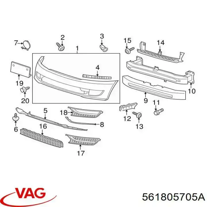 Направляющая переднего бампера VAG 561805705A цена, от 68.63 USD