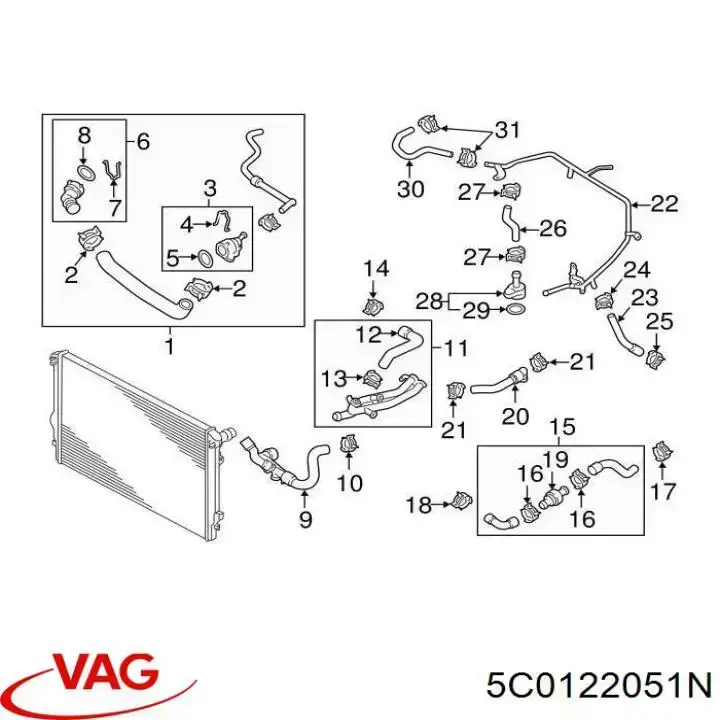 Купить 5C0122051N VAG Шланг радиатора охлаждения нижний