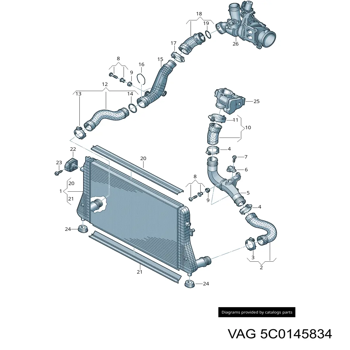 Шланг (патрубок) интеркуллера нижний левый VAG 5C0145834