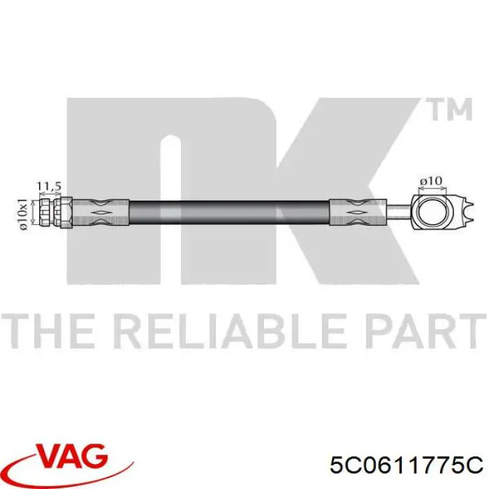 Задний левый тормозной шланг VAG 5C0611775C