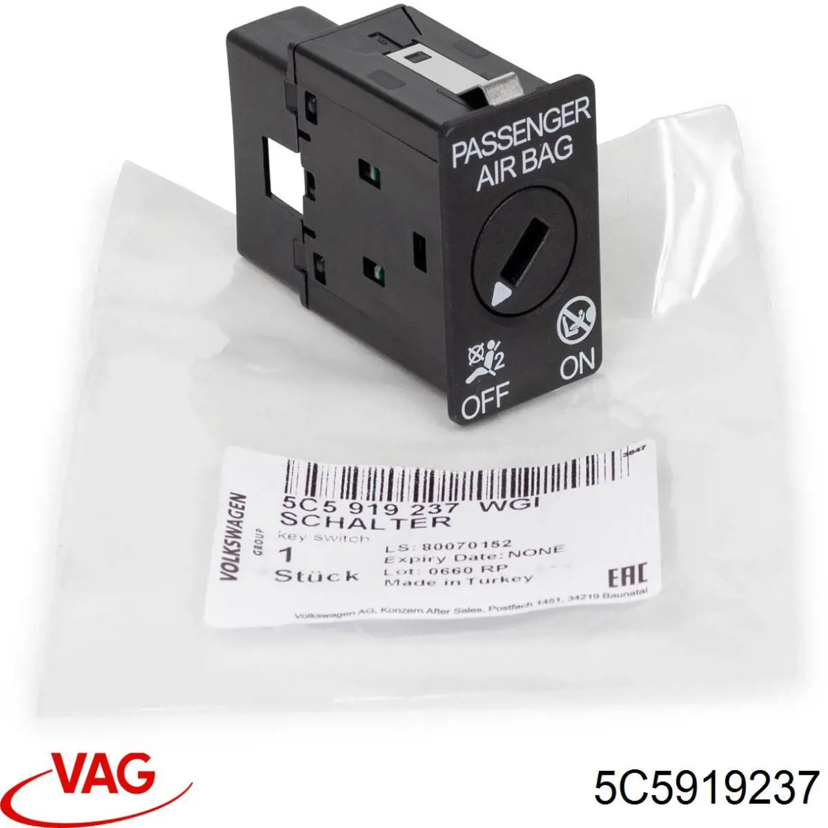 5C5919237 VAG Interruptor llave desactivacio del airbag en el lado del acompañante original y equivalente