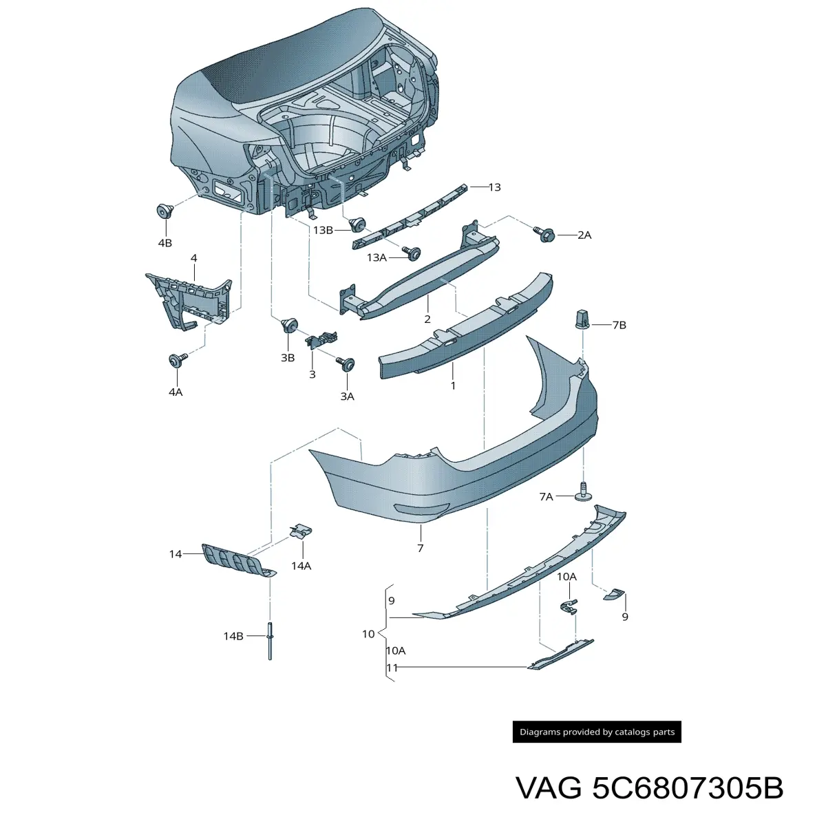Купить 5C6807305B VAG Шина бампера заднего