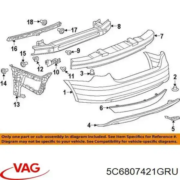 Бампер задний VAG 5C6807421GRU цена, от 77.50 USD