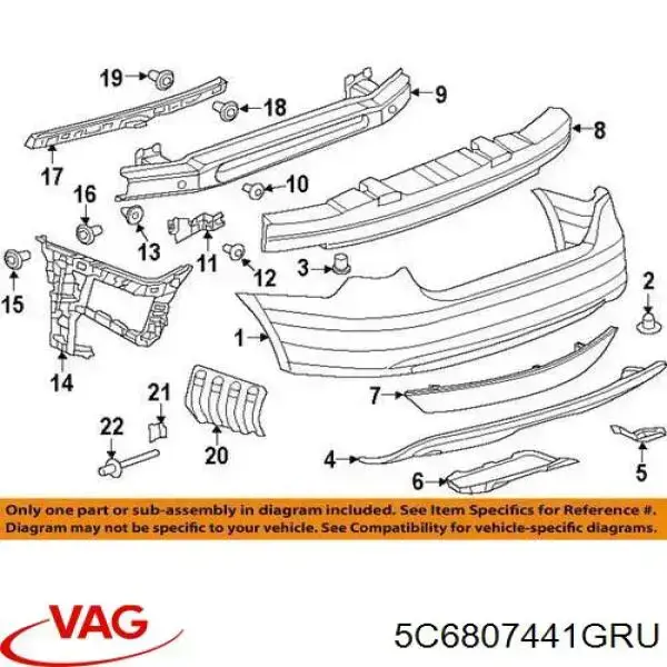 5C6807441GRU VAG tampão traseiro do pára-choque do gancho de reboque