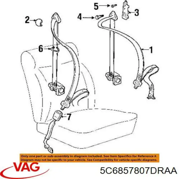 Купить 5C6857807DRAA VAG Ремень безопасности задний центральный