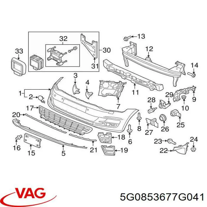 Решетка бампера переднего центральная VAG 5G0853677G041