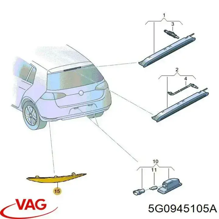 Купить 5G0945105A VAG Левый катафот заднего бампера