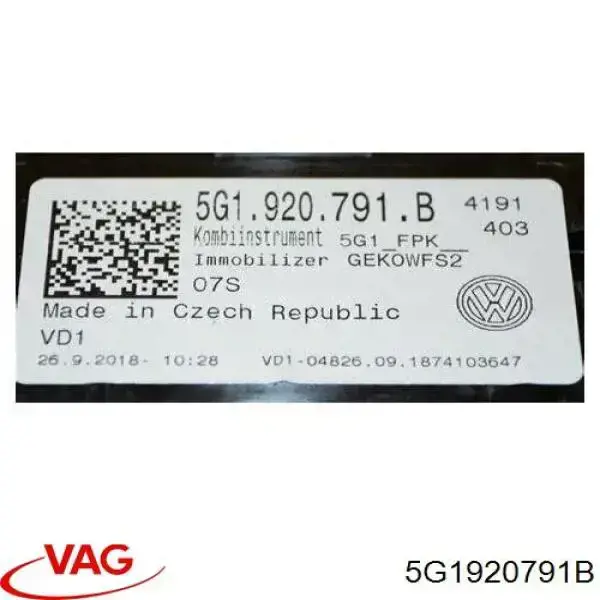 Приборная доска (щиток приборов) VAG 5G1920791B цена, от 1870.64 USD
