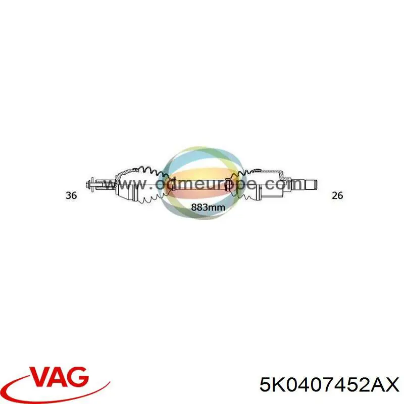 Купить 1K0407454TV VAG Вал приводной правый