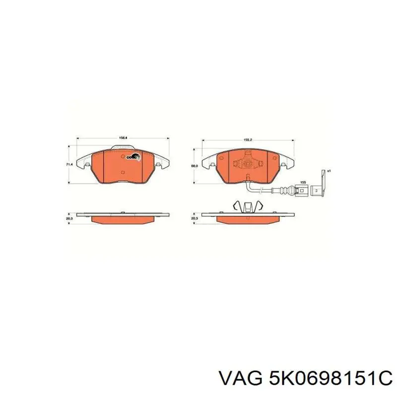 5K0698151C VAG передние тормозные колодки