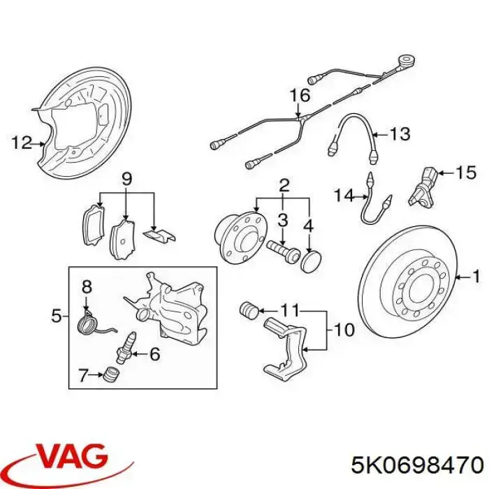 5K0698470 VAG Kit de reparação de suporte do freio dianteiro