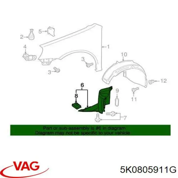 Подкрылок передний левый 5K0805911G VAG