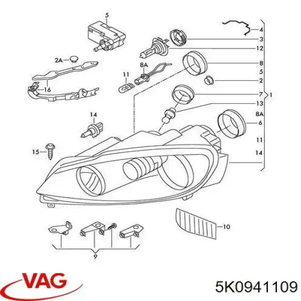 Цоколь (патрон) лампочки фары VAG 5K0941109