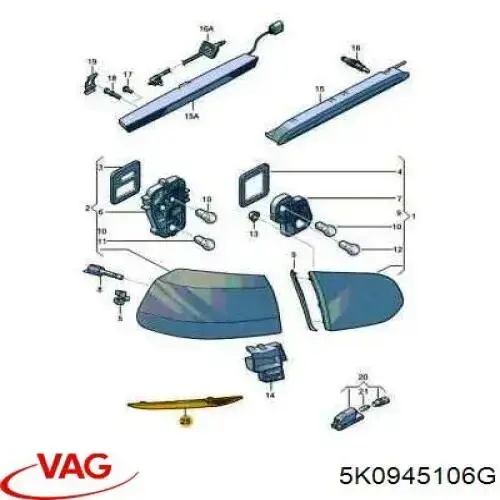 Катафот (отражатель) переднего бампера правый 5K0945106G VAG