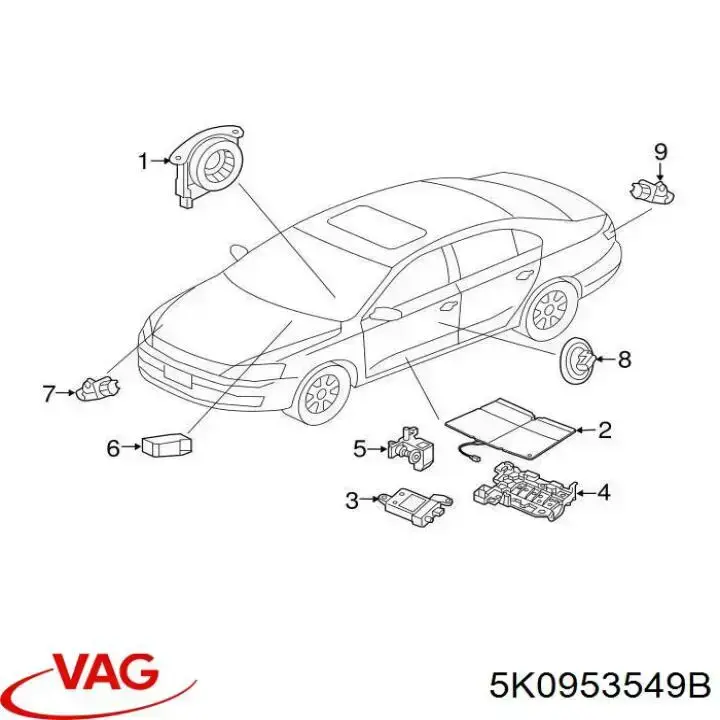5K0953549B VAG Anel AIRBAG de contato, cabo plano do volante