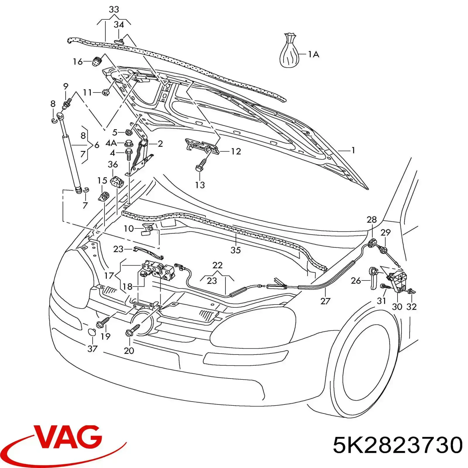 Уплотнитель капота 5K2823730 VAG