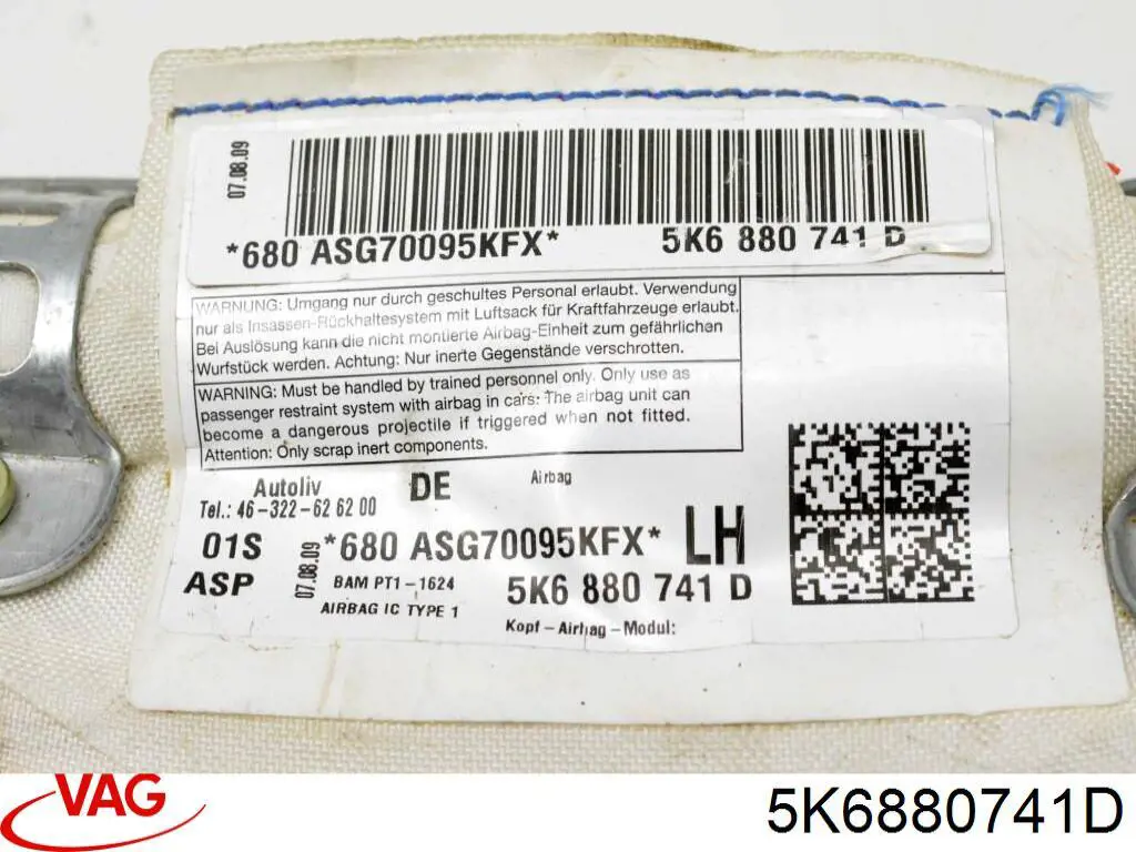 Подушка безопасности, сбоку левая VAG 5K6880741 цена, от 38.01 USD