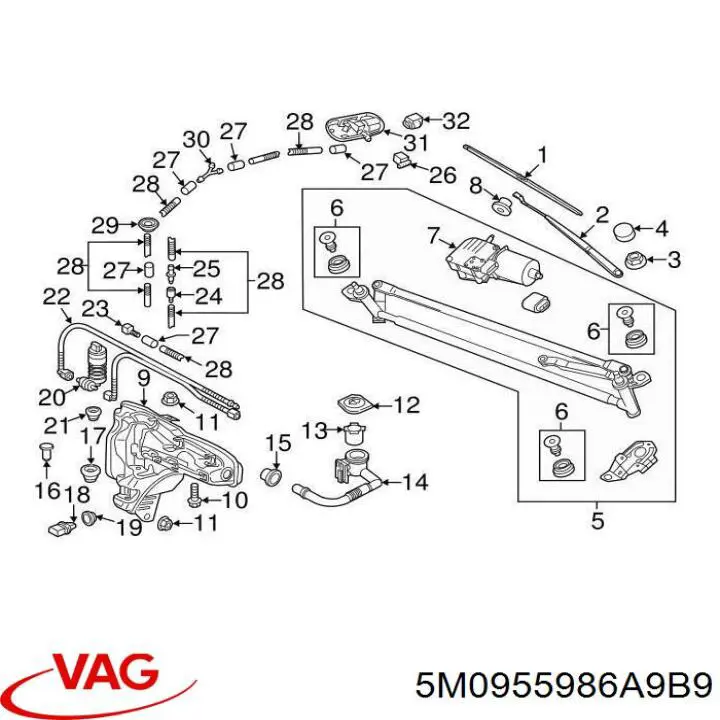 Форсунка омывателя лобового стекла 5M0955986A9B9 VAG