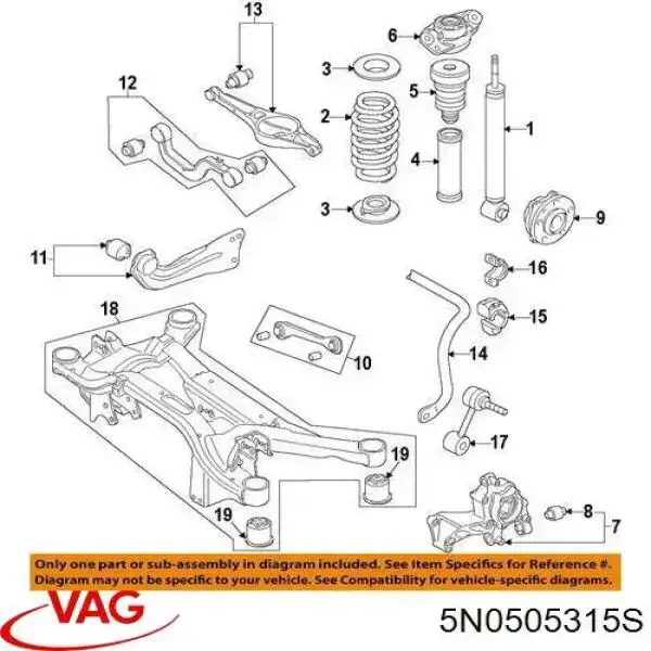 Балка задней подвески поперечная VAG 5N0505315P цена, от 163.47 USD