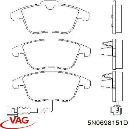 Колодки гальмівні передні, дискові 5N0698151D VAG