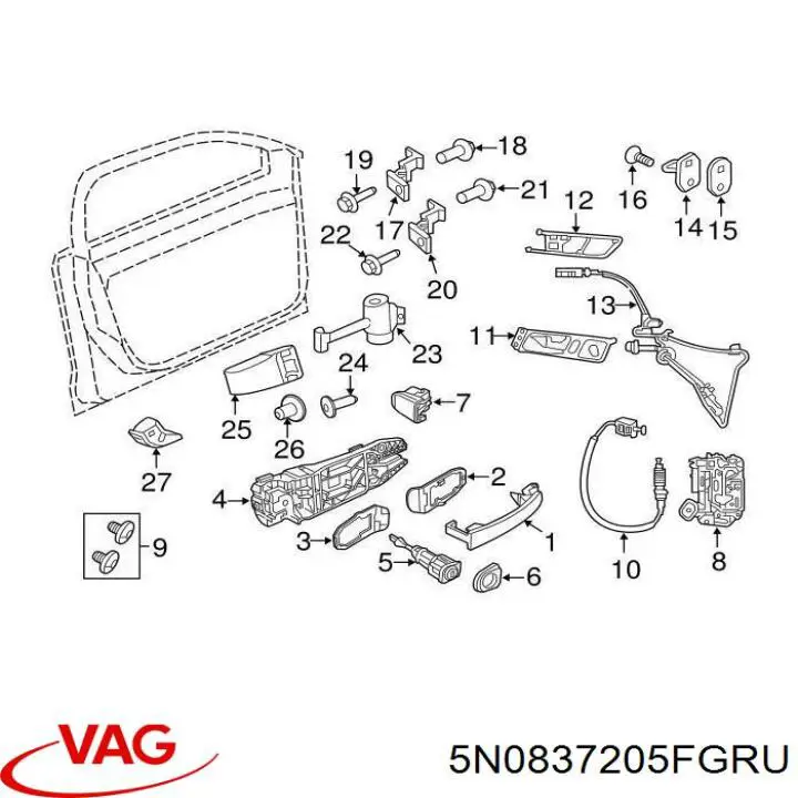 5N0837205FGRU VAG maçaneta externa da porta traseira