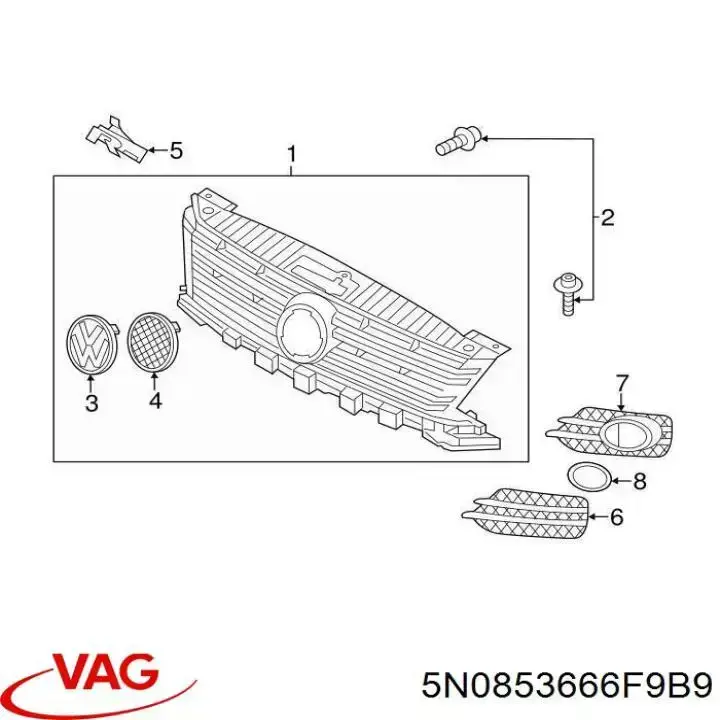 Решетка бампера переднего правая VAG 5N0853666F9B9