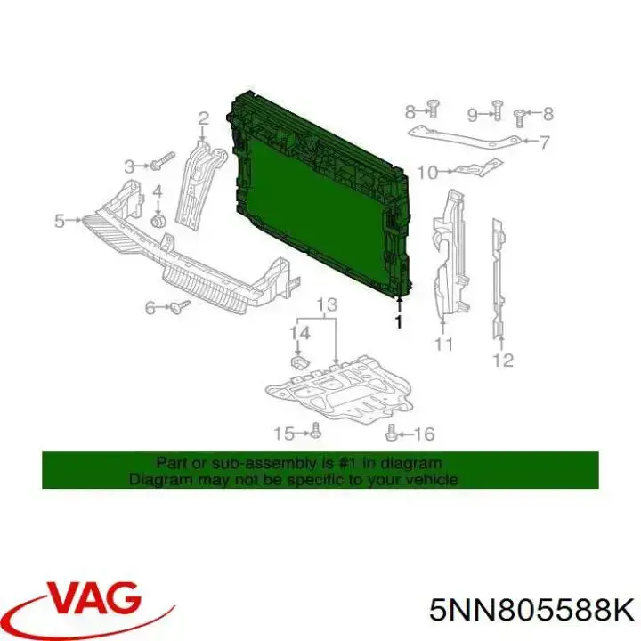 Suporte do radiador montado (painel de montagem de fixação das luzes) para Volkswagen Tiguan (BW)