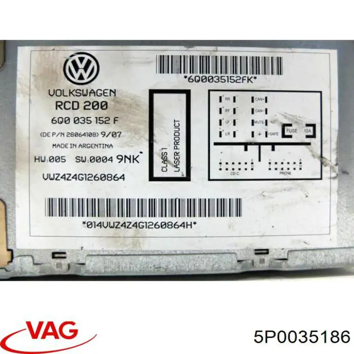 Магнитола (радио AM/FM) VAG 5P0035186 цена, от 22.57 USD