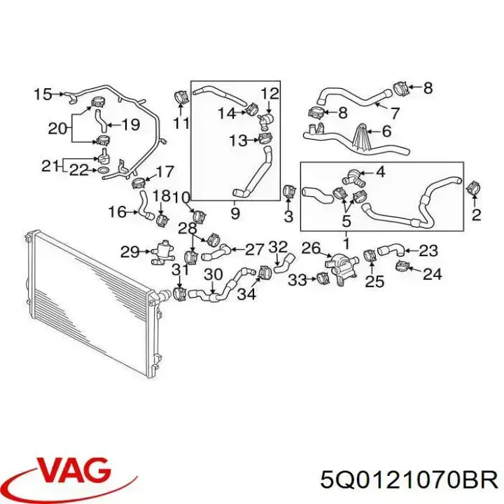 5Q0121070BR VAG шланг (патрубок системы охлаждения)