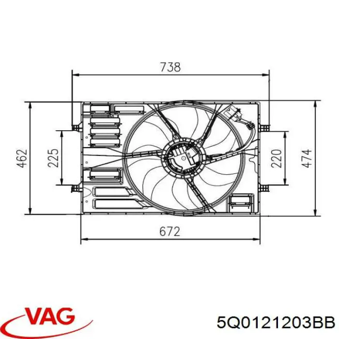 5Q0121203BB VAG диффузор радиатора охлаждения, в сборе с мотором и крыльчаткой