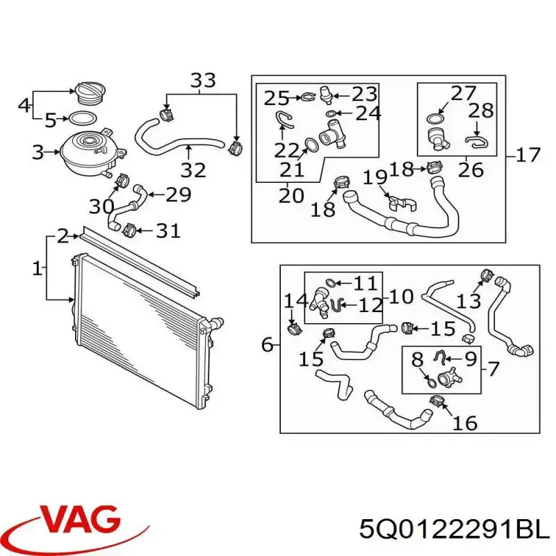 5Q0122291BL VAG acoplamento de desmontagem rápida de mangueira do radiador de esfriamento