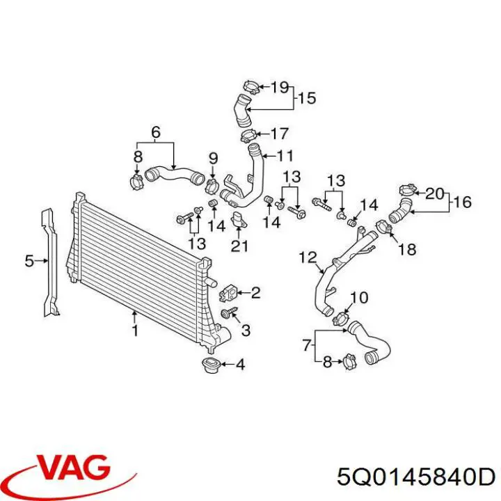 Шланг (патрубок) интеркуллера левый VAG 5Q0145840D