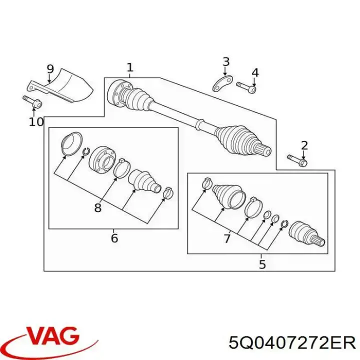 5Q0407452AV VAG semieixo (acionador dianteiro direito)