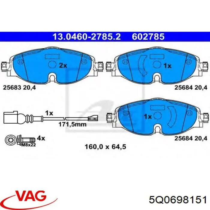 Передние тормозные колодки 5Q0698151 VAG