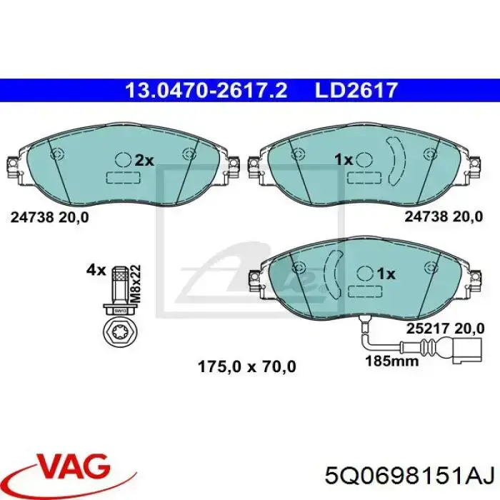 Купить 5Q0698151AJ VAG Колодки тормозные