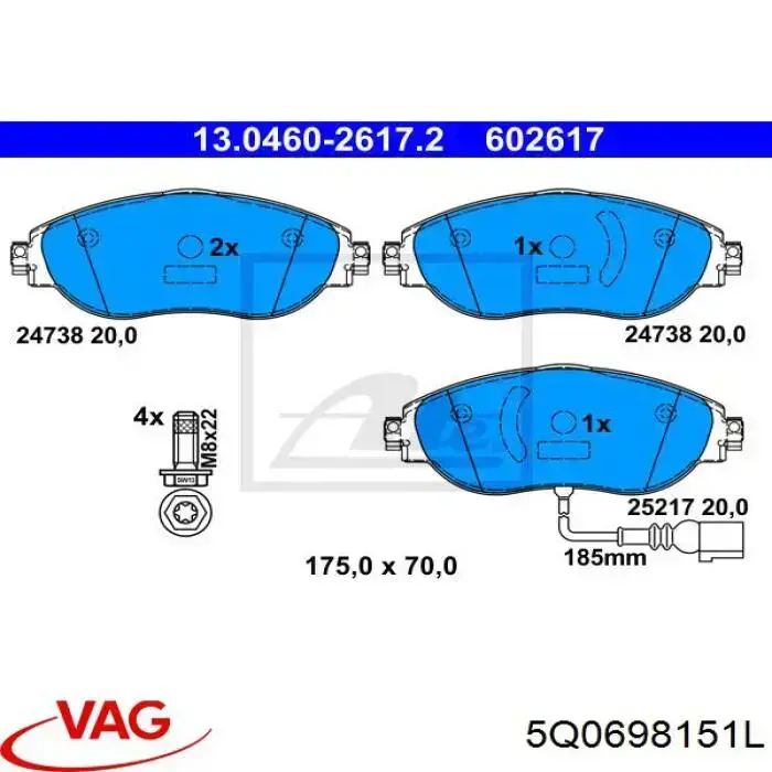 Колодки VAG 5Q0698151L цена, от 48.14 USD